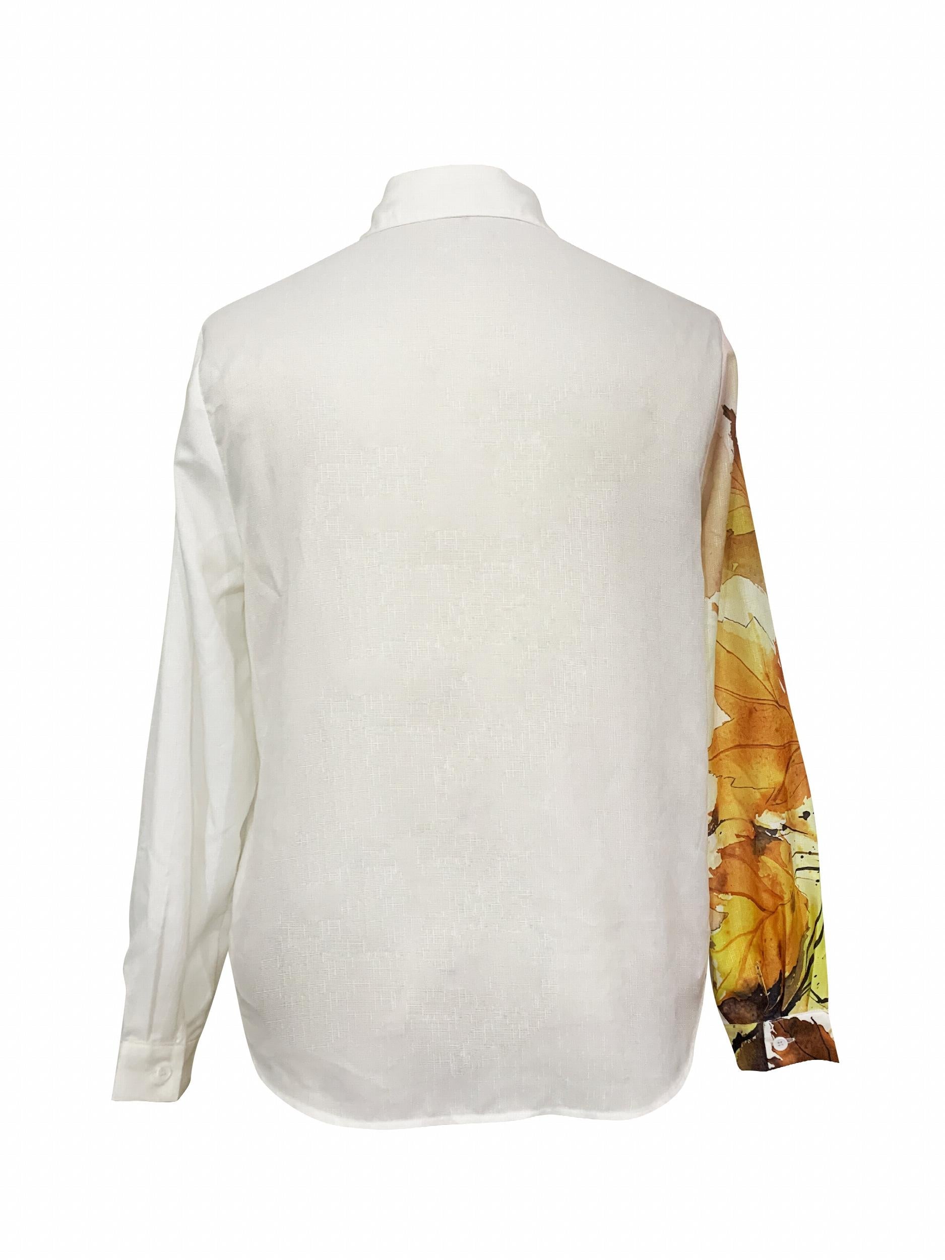  Maple Leaf Print Long Sleeve Button Up Lapel Collar Shirt