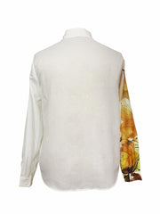  Maple Leaf Print Long Sleeve Button Up Lapel Collar Shirt
