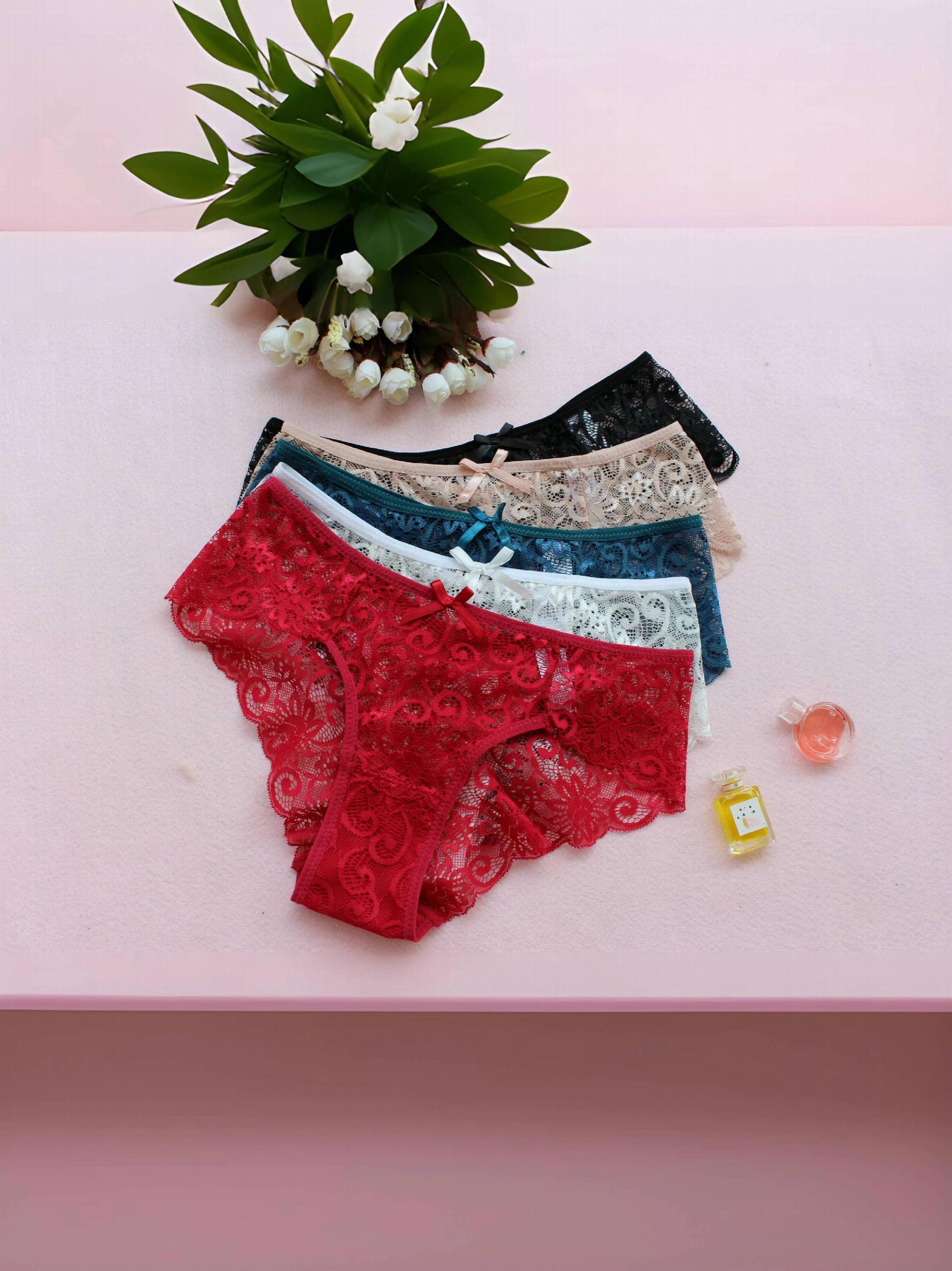 5pcs Floral Lace Briefs Bow Tie Intimates Panties Women's Lingerie