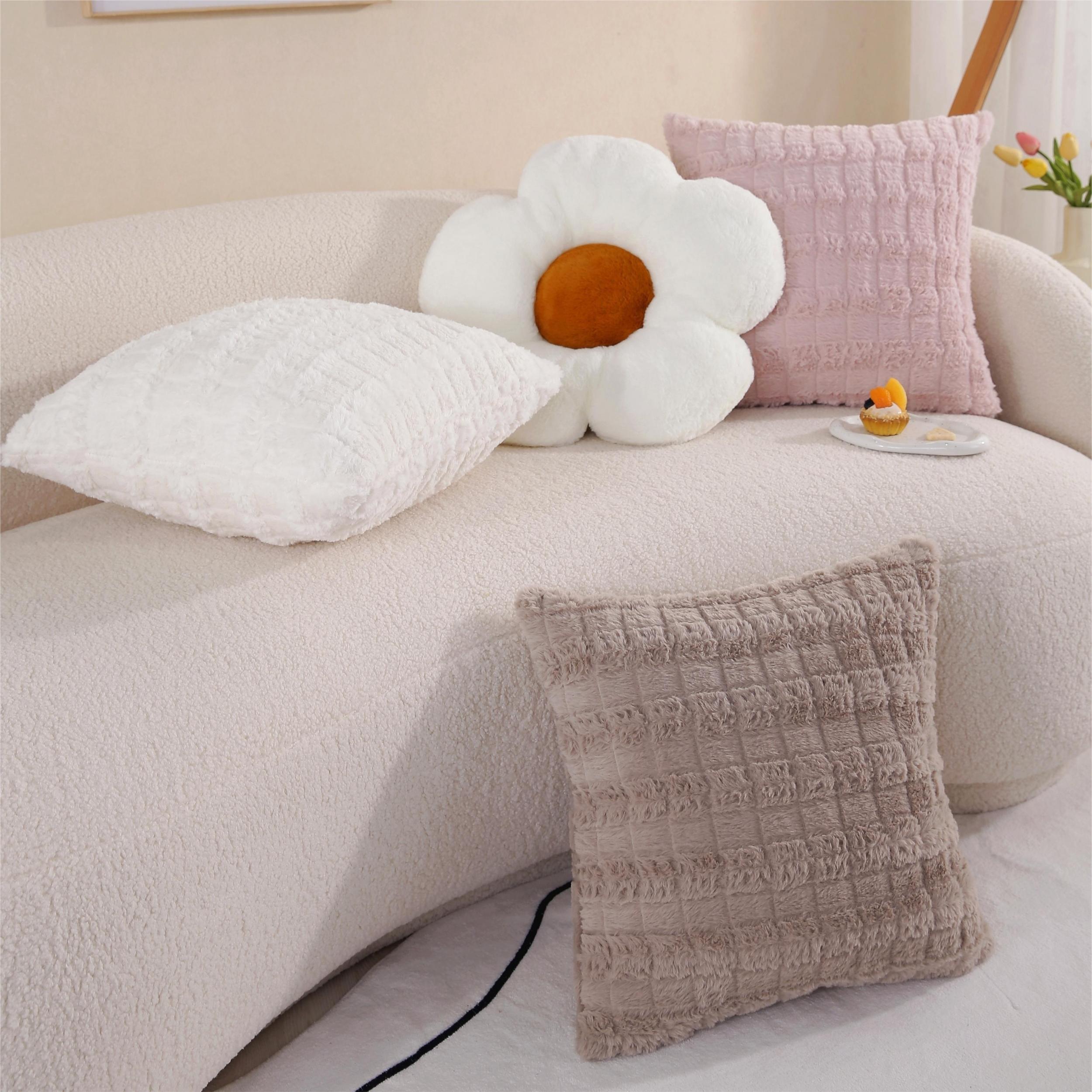 Velvet Soft Solid Decorative Square Throw Pillow Covers Set Ivory 18x18 Inch