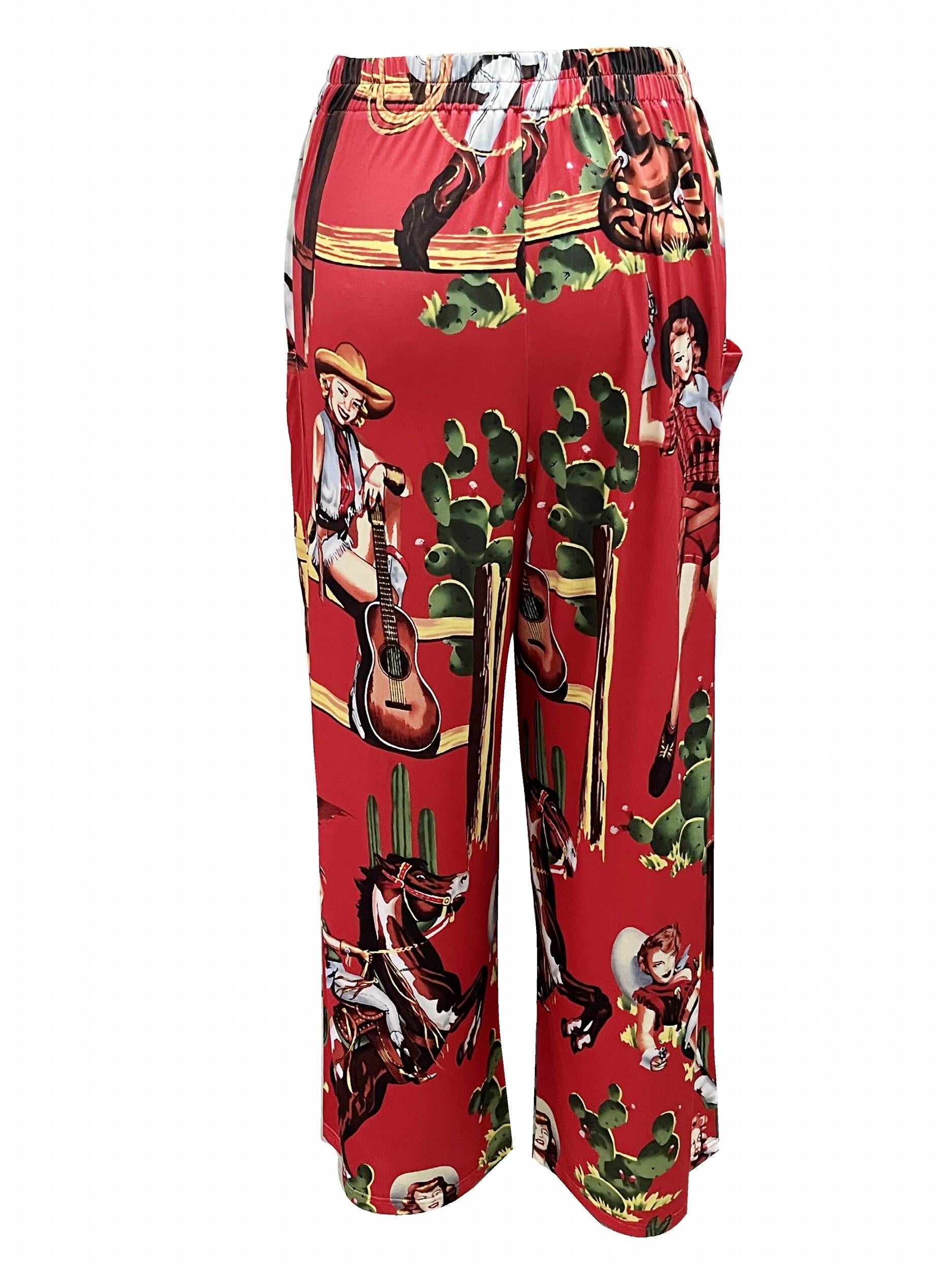  Cowgirl Print High Rise Wide Leg Pants