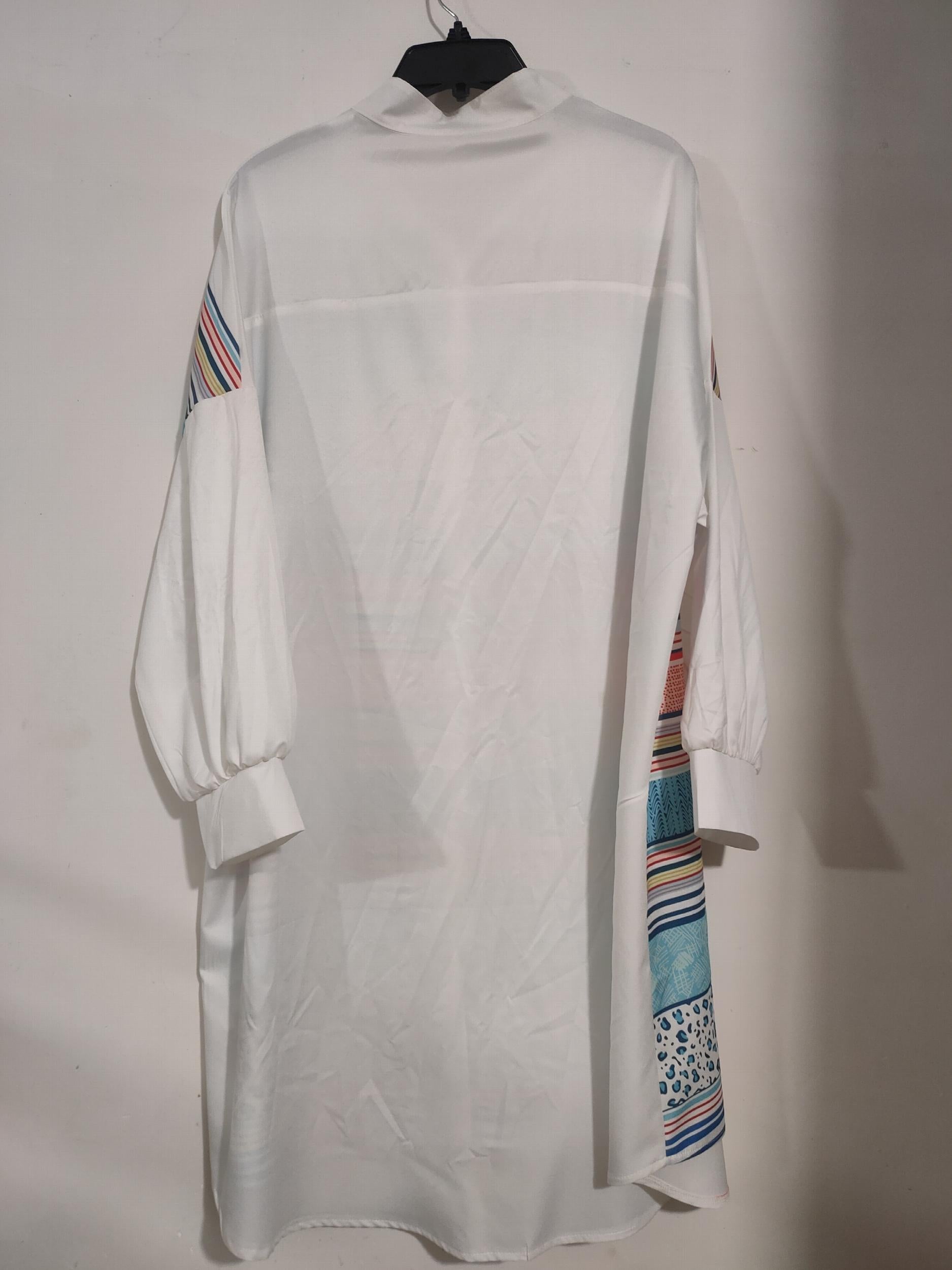  Colorblock Stripe & Leopard Print Button Up Shirt Dress