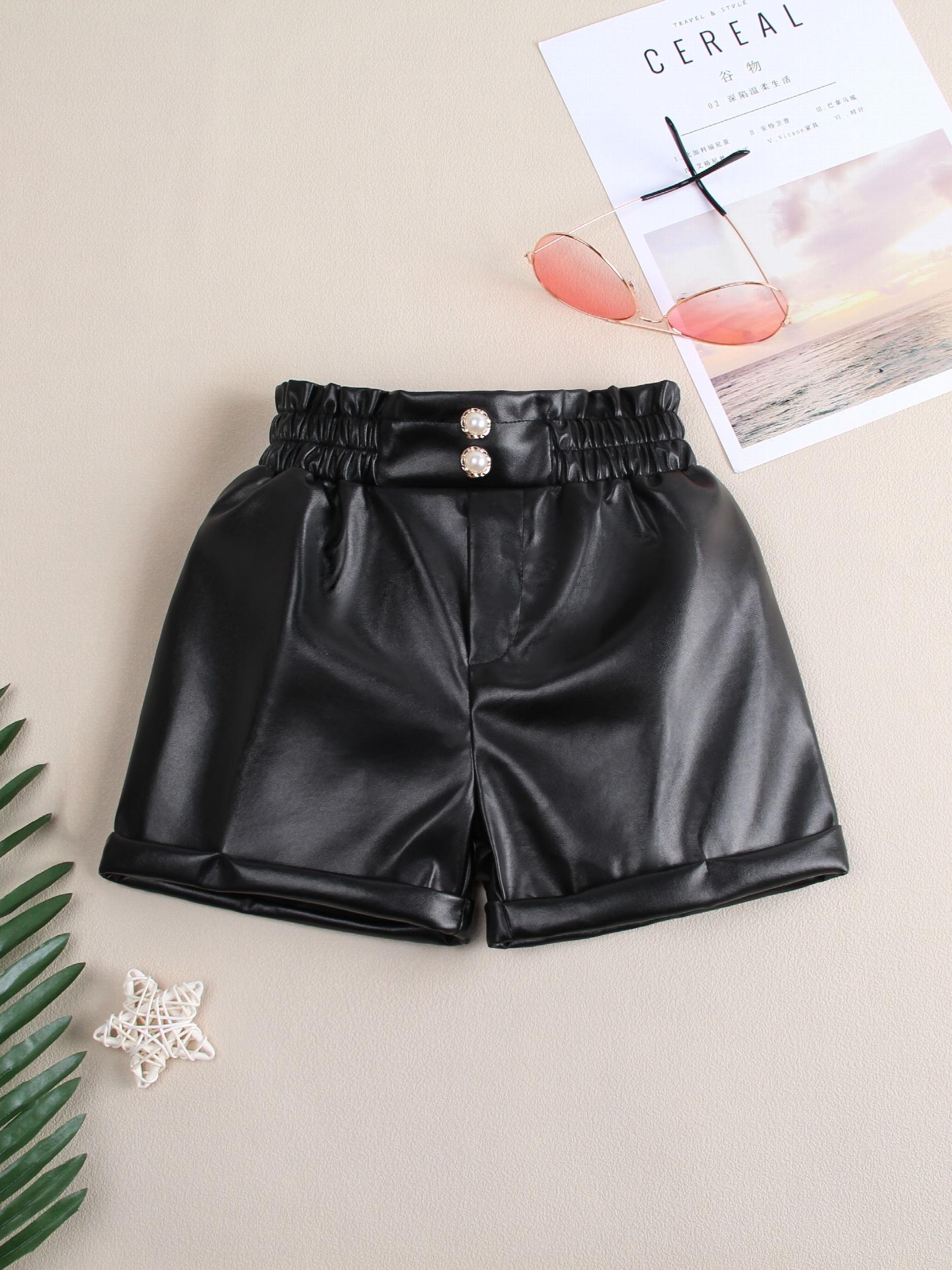 Girls PU Leather Shorts Comfortable Casual Pants For Kids