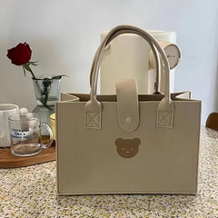 Little Bear Tote Bags Portable Shopping Felt Tote Bag Solid Handbags
