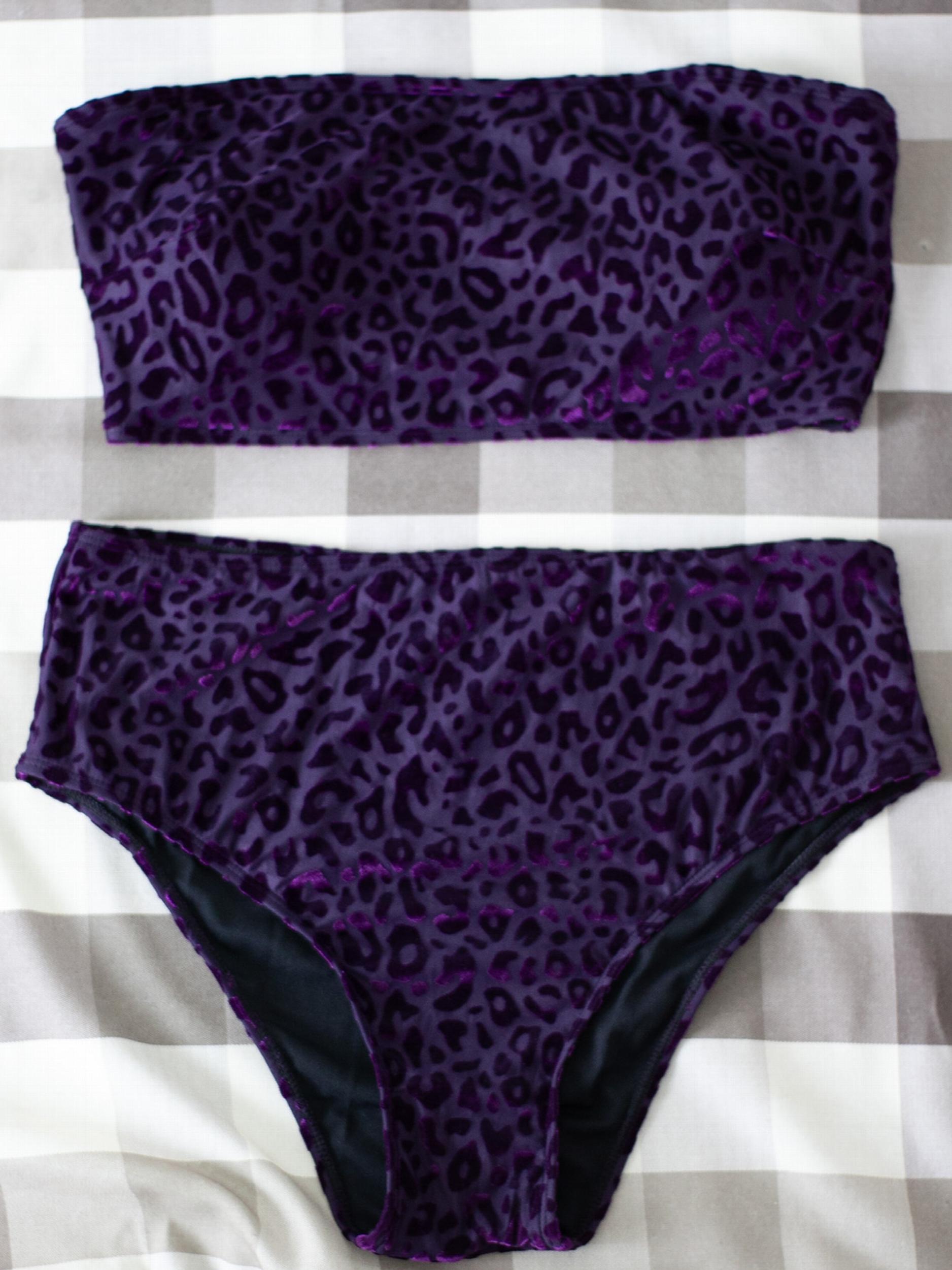  Leopard Print Bikini Set Bandeau Bra & High Waisted Panty Swimsui