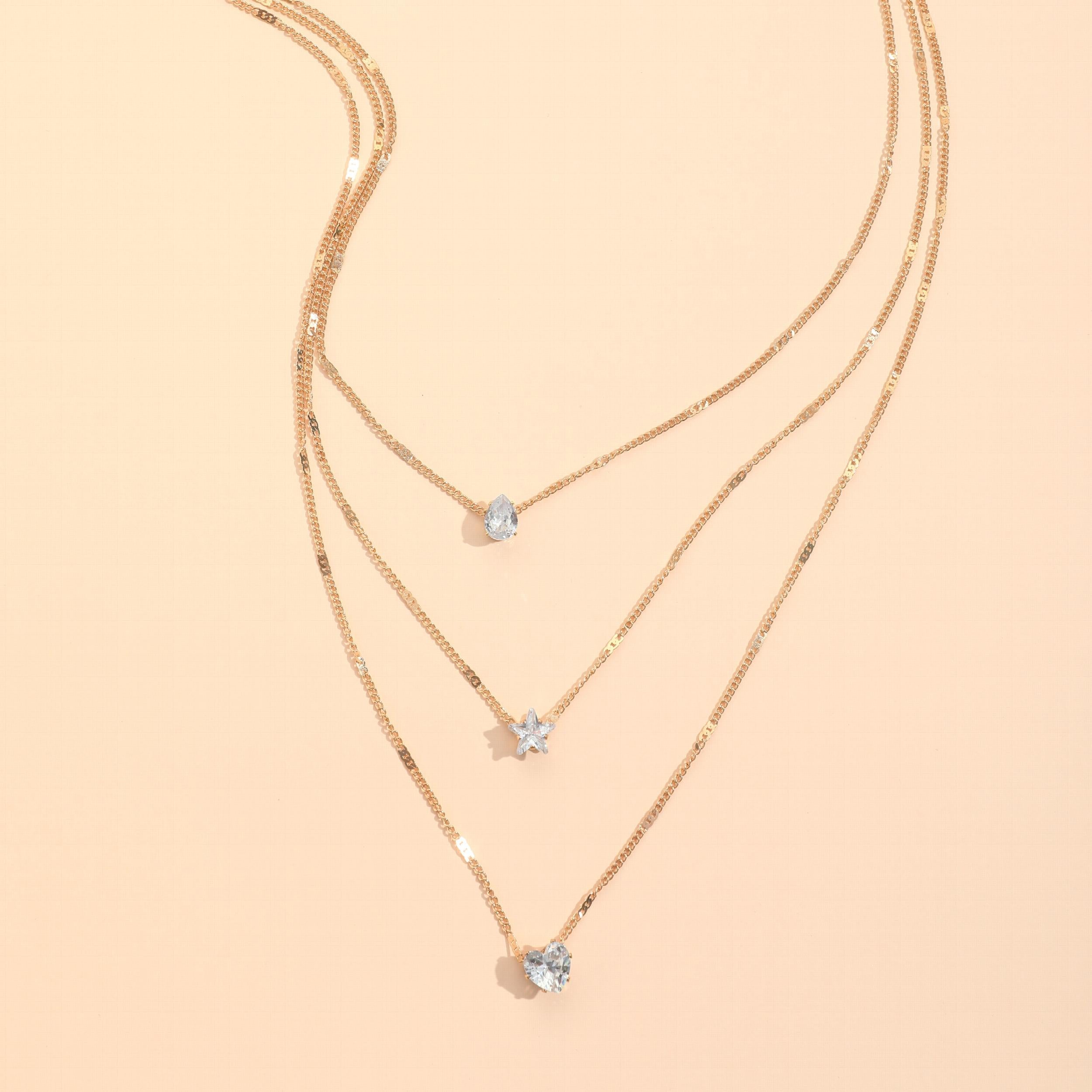 Retro Zircon Necklace Star Water Drop Pendant Clavicle Chain