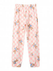 Bunny Print Pajama Set Long Sleeve Crew Neck Top & Plaid Pants