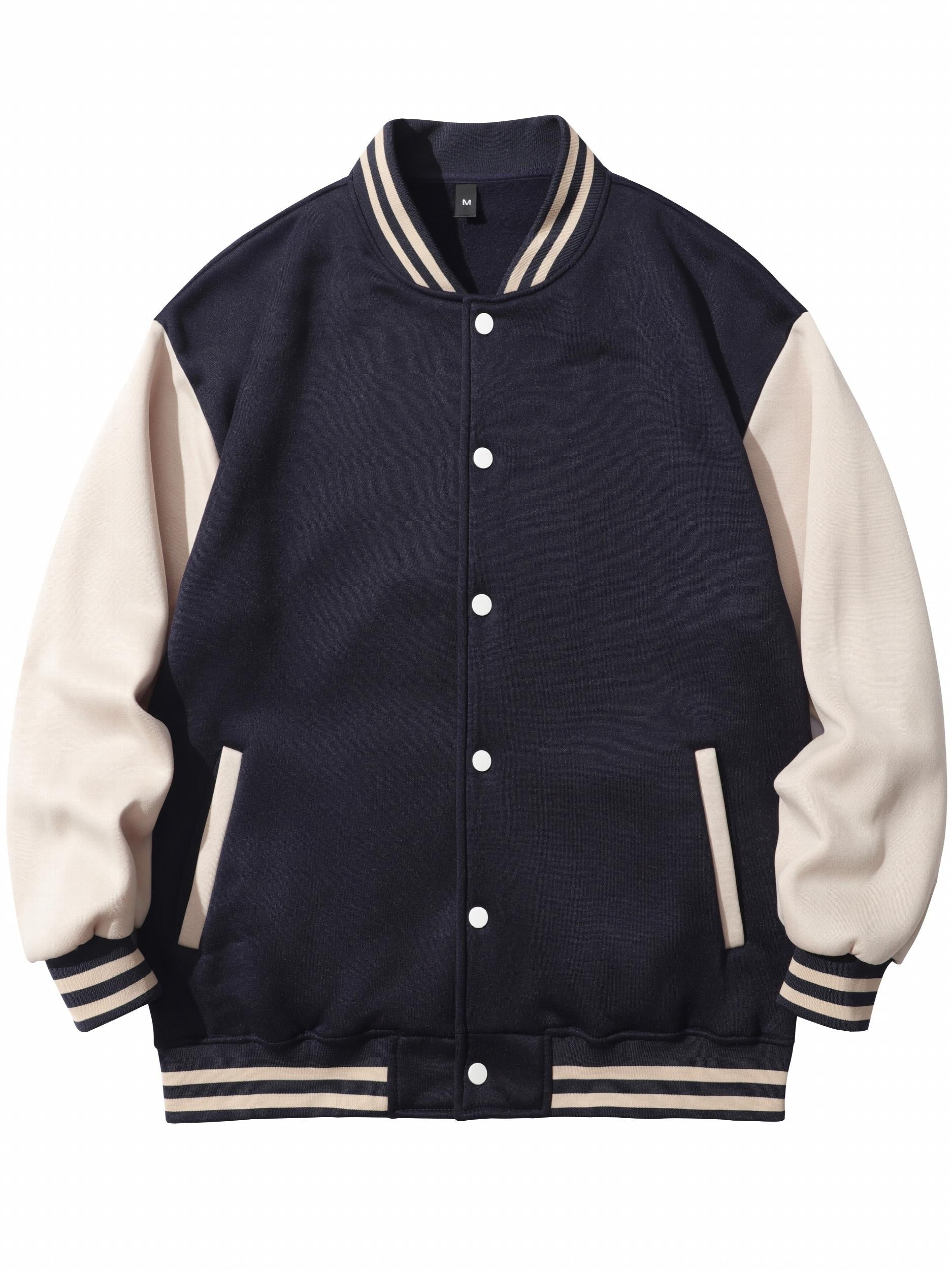 Men's Varsity Jacket Casual Block Button Up Jacket Spring Fall
