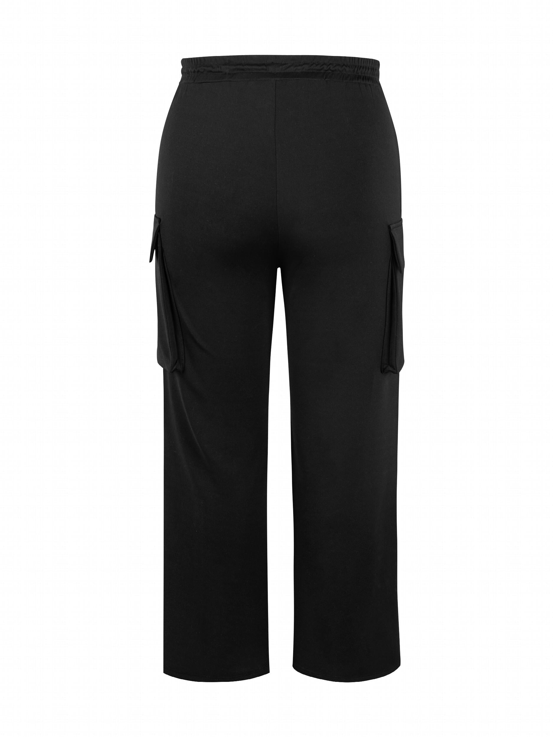  Solid Wide Leg Cargo Pants
