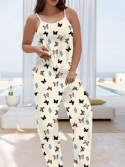  Butterfly Print Cami Top & Wide Leg Pants Pajamas Set