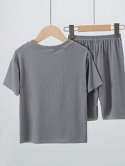 2pcs Boys Smile Face Icon Loungewear Set Kids Summer T shirt & Shorts