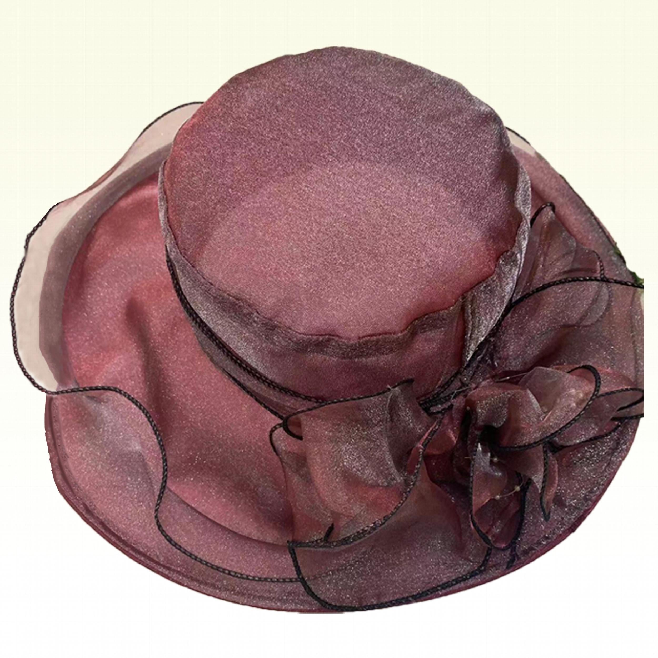 Organza Sun Hat Wide Brim Flower Ruffles Derby Hat