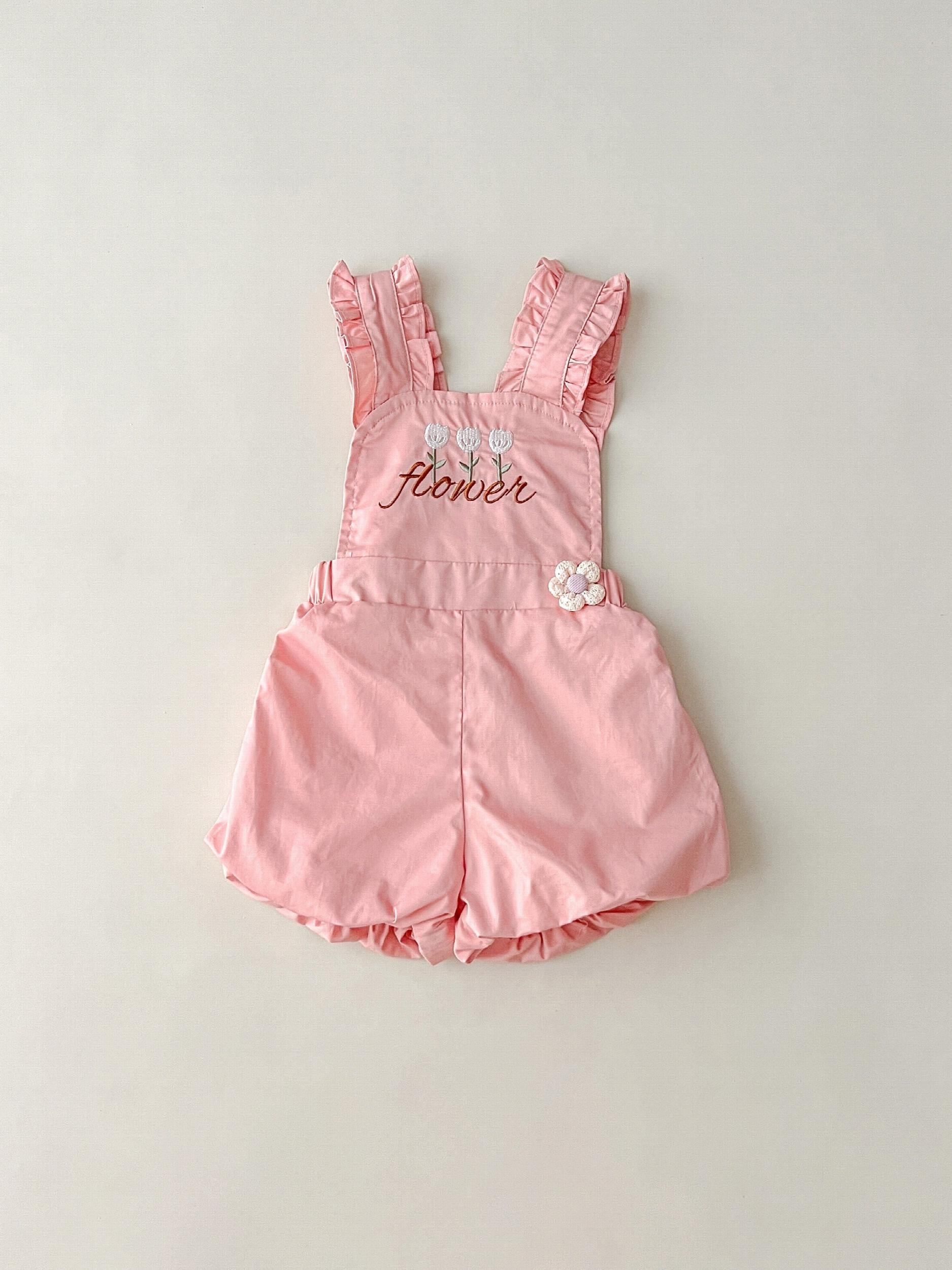 Flower Print Overall Short Pants for Baby Girls