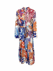  Floral Print Lantern Sleeve Maxi Dress