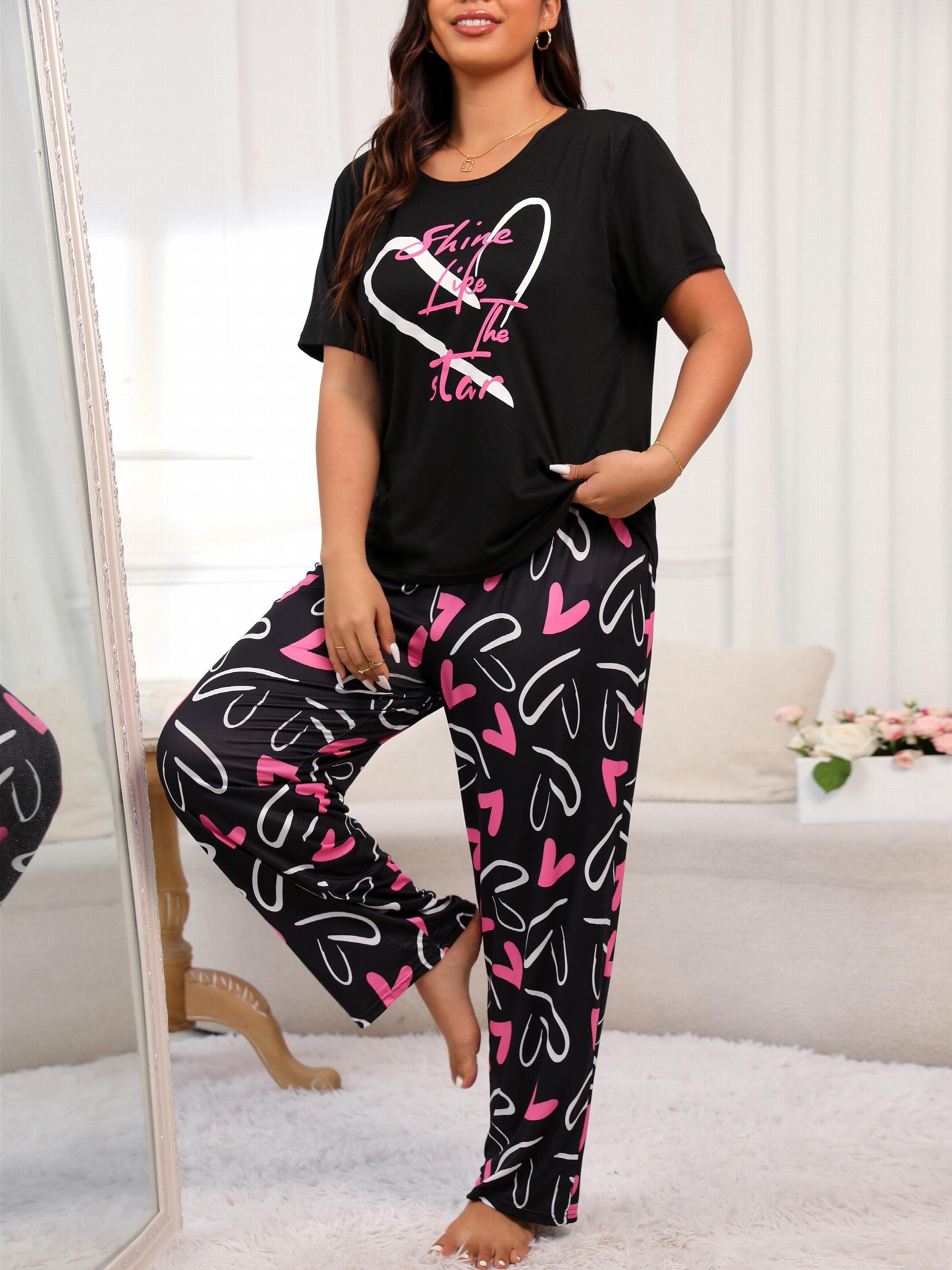  Heart & Art Print Tee & Pants Pajama Set