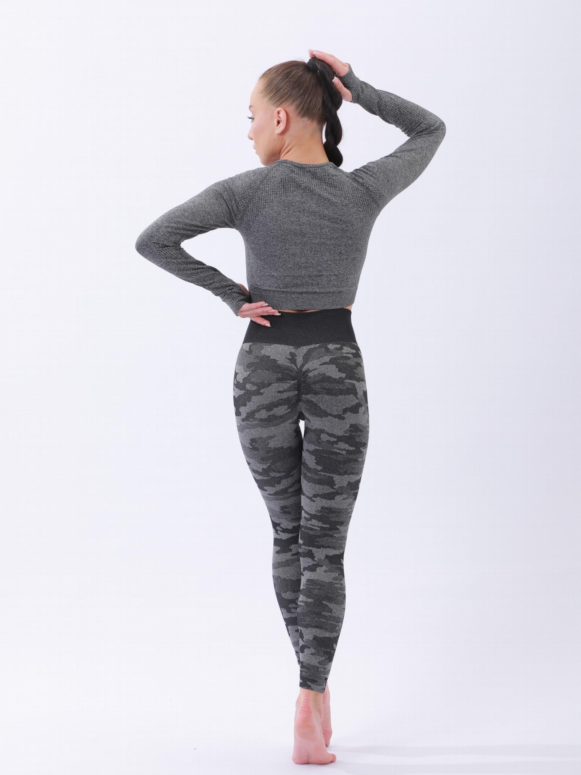 Women's Camo Pattern Yoga T-shirt High Stretch Crop Top
