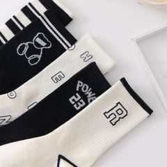 5 Pairs Letter & Stripe Print Ribbed Socks Women's Stockings