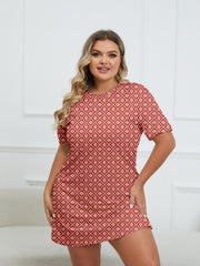  Geometric Print Round Neck Short Sleeve Tee Nightdress