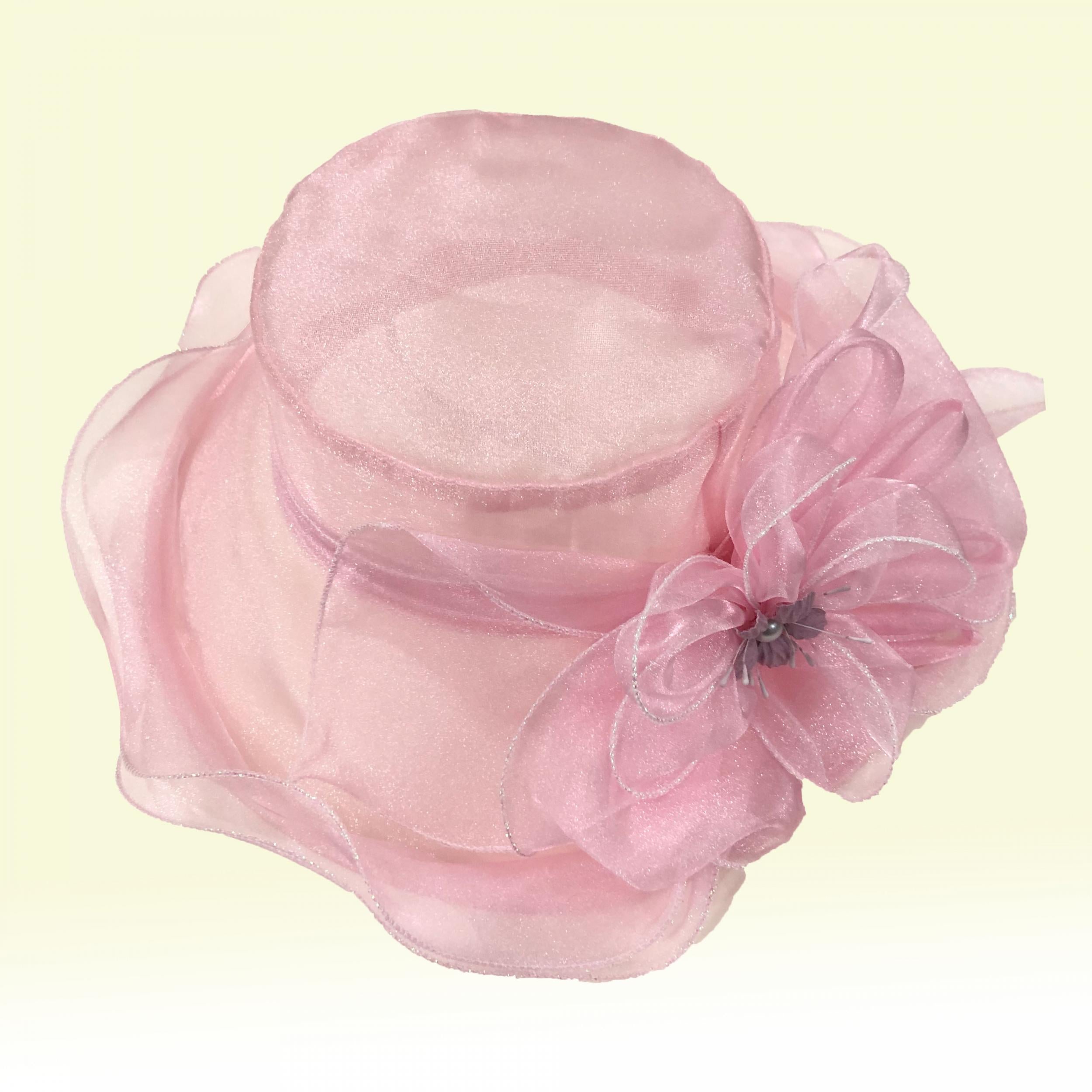 Mesh Flower Organza Sun Hat Solid Ruffles Derby Hat