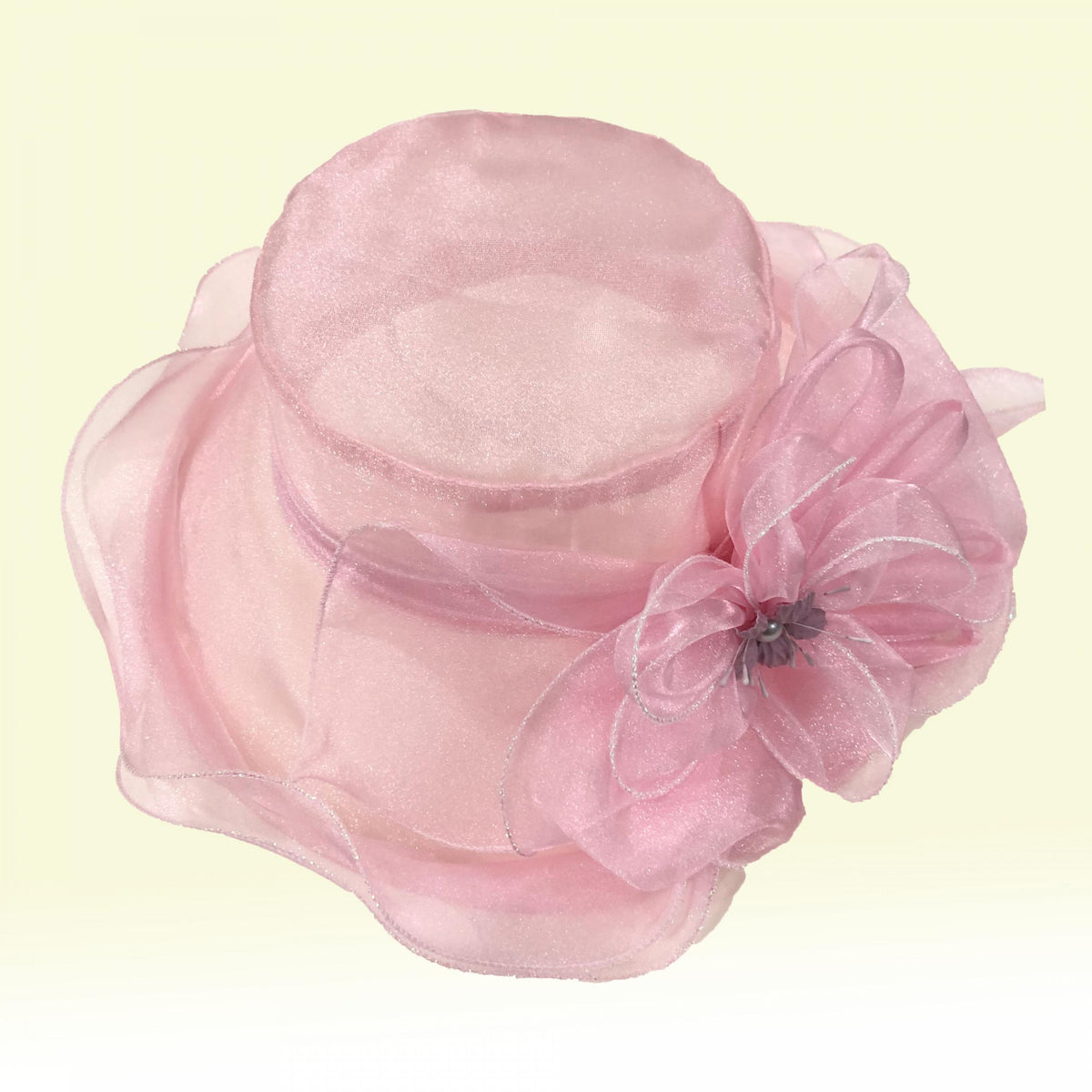 Mesh Flower Organza Sun Hat Solid Ruffles Derby Hat