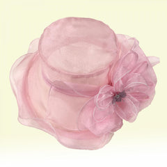 Mesh Flower Organza Sun Hat Solid Ruffles Derby Hat