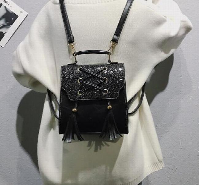 Sequin Women Backpack Solid Hasp Female Bag Girls School Bags Lady Small PU Tass