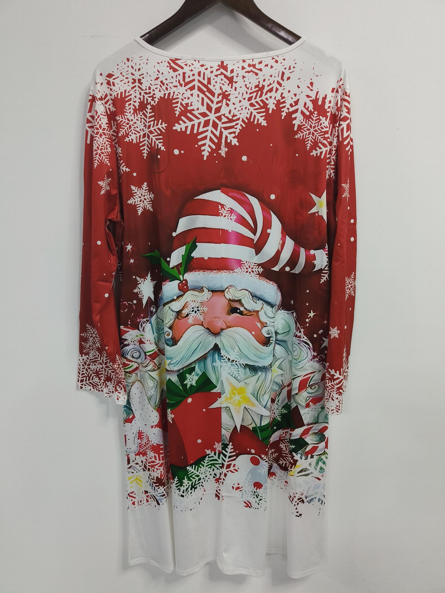 Women's Plus Santa Claus Print Long Sleeve Knee Length Dress