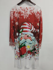 Women's Plus Santa Claus Print Long Sleeve Knee Length Dress