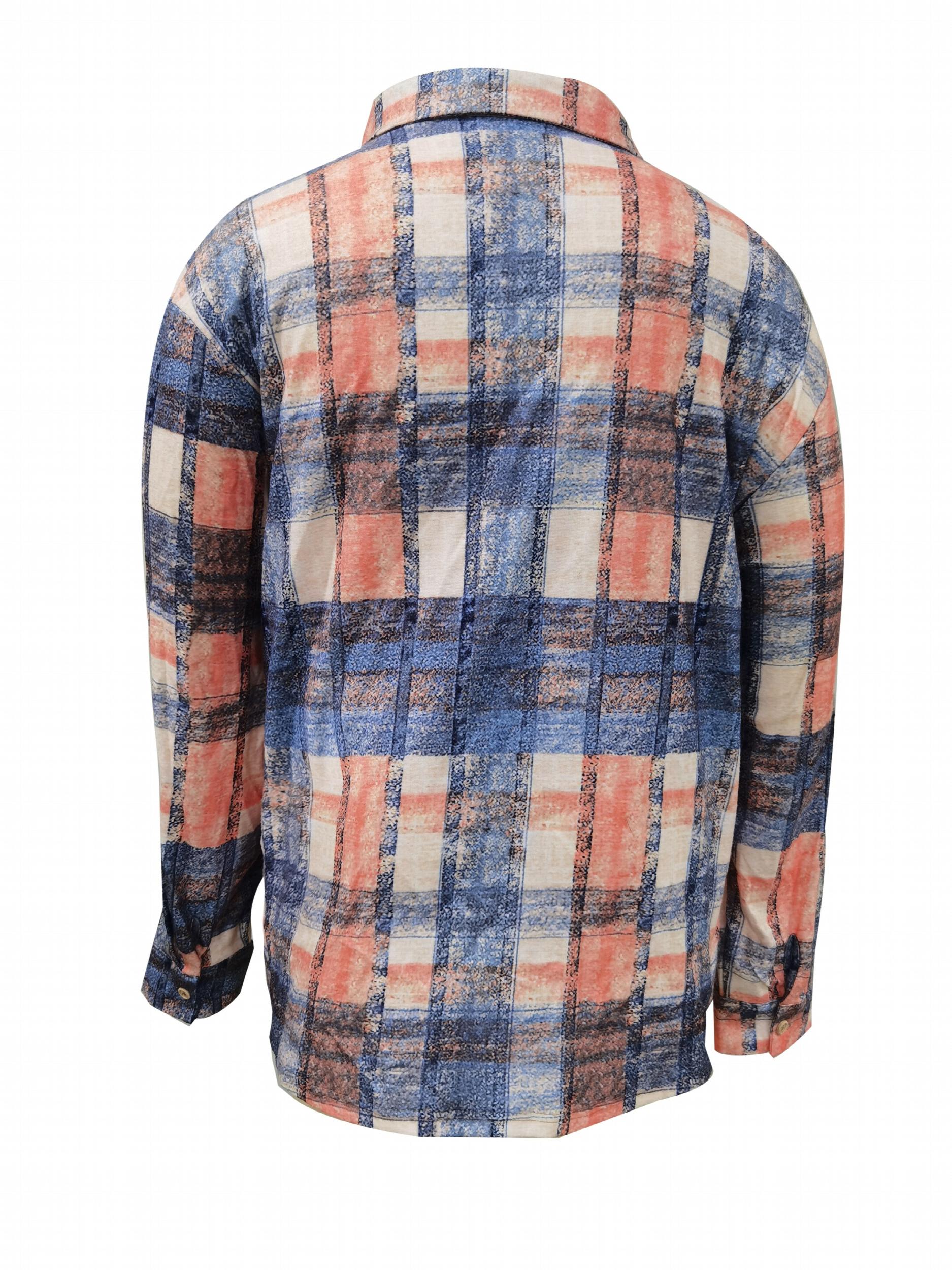 Plaid Long Sleeve Button Up Collar Shirt Top