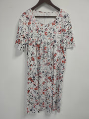  Floral Print Pleated Short Sleeve Dress