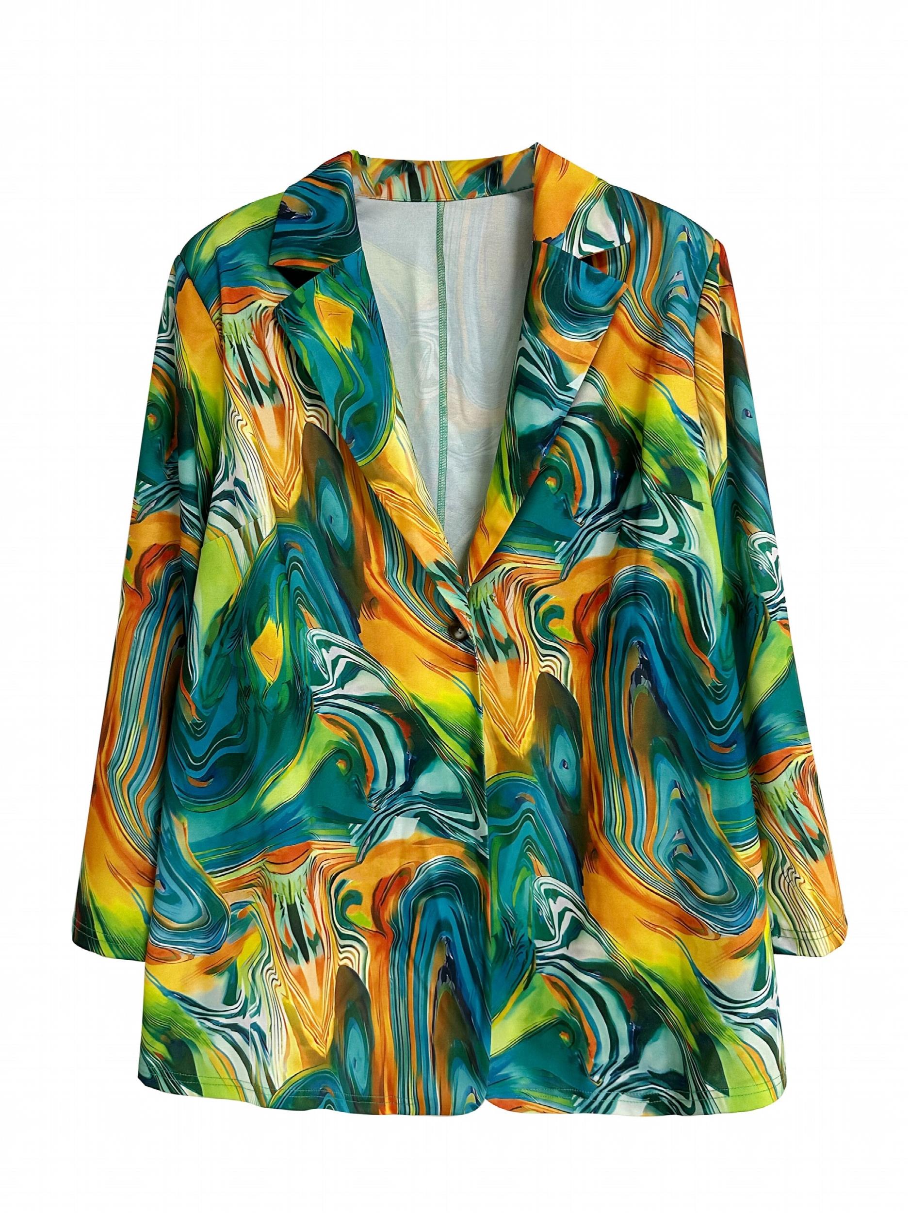  Marble Print Long Sleeve Button Blazer