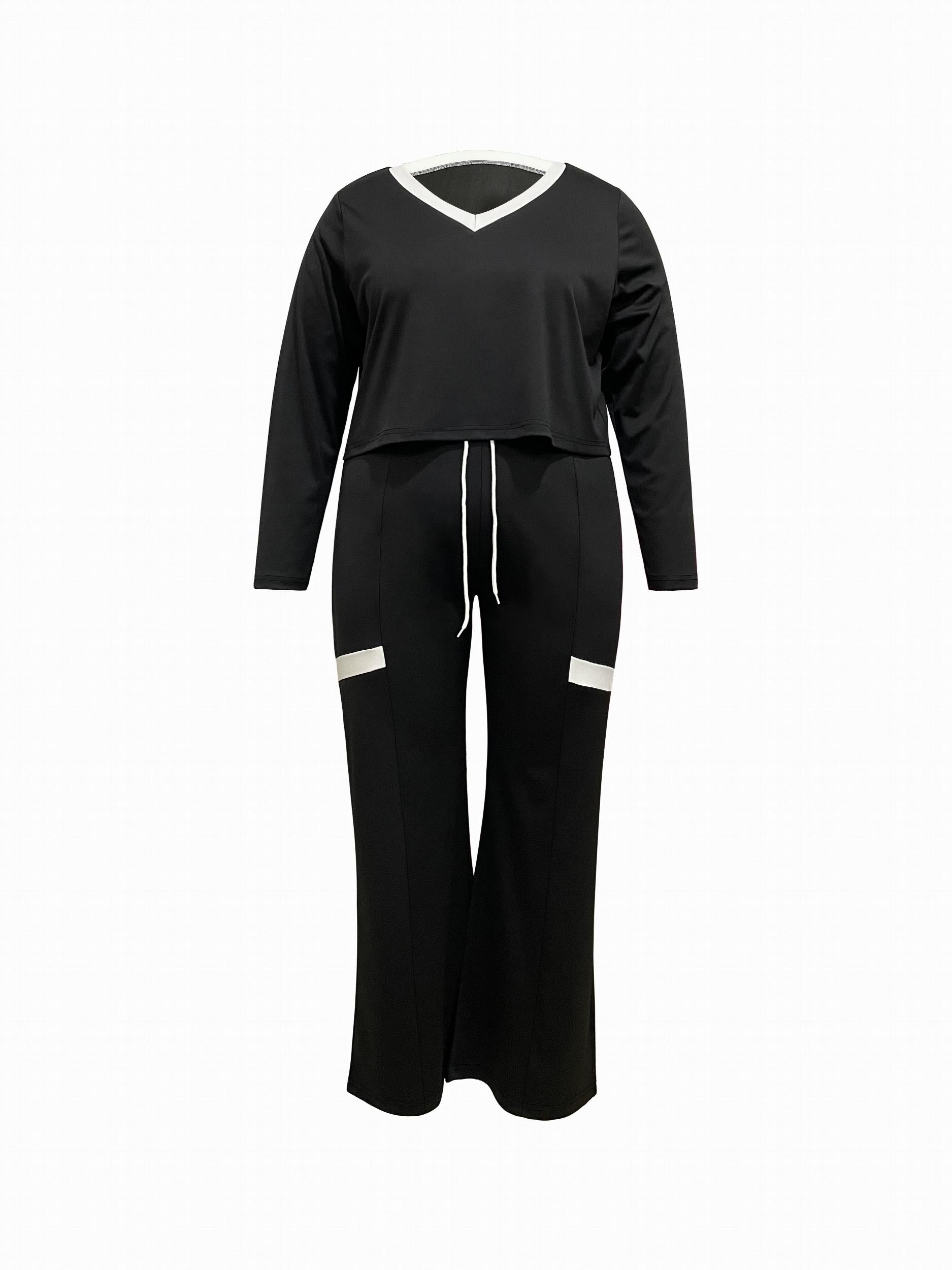  V Neck Tee & Drawstring Pants Two Piece Set