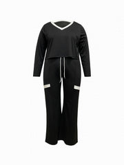  V Neck Tee & Drawstring Pants Two Piece Set