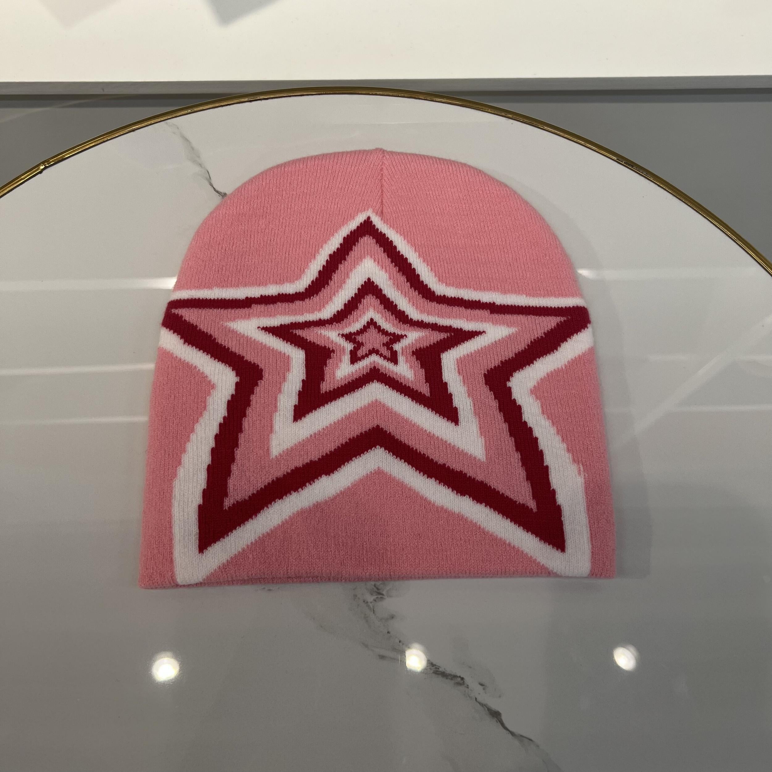 Elastic Sport Knit Beanie Hat with Star Pattern