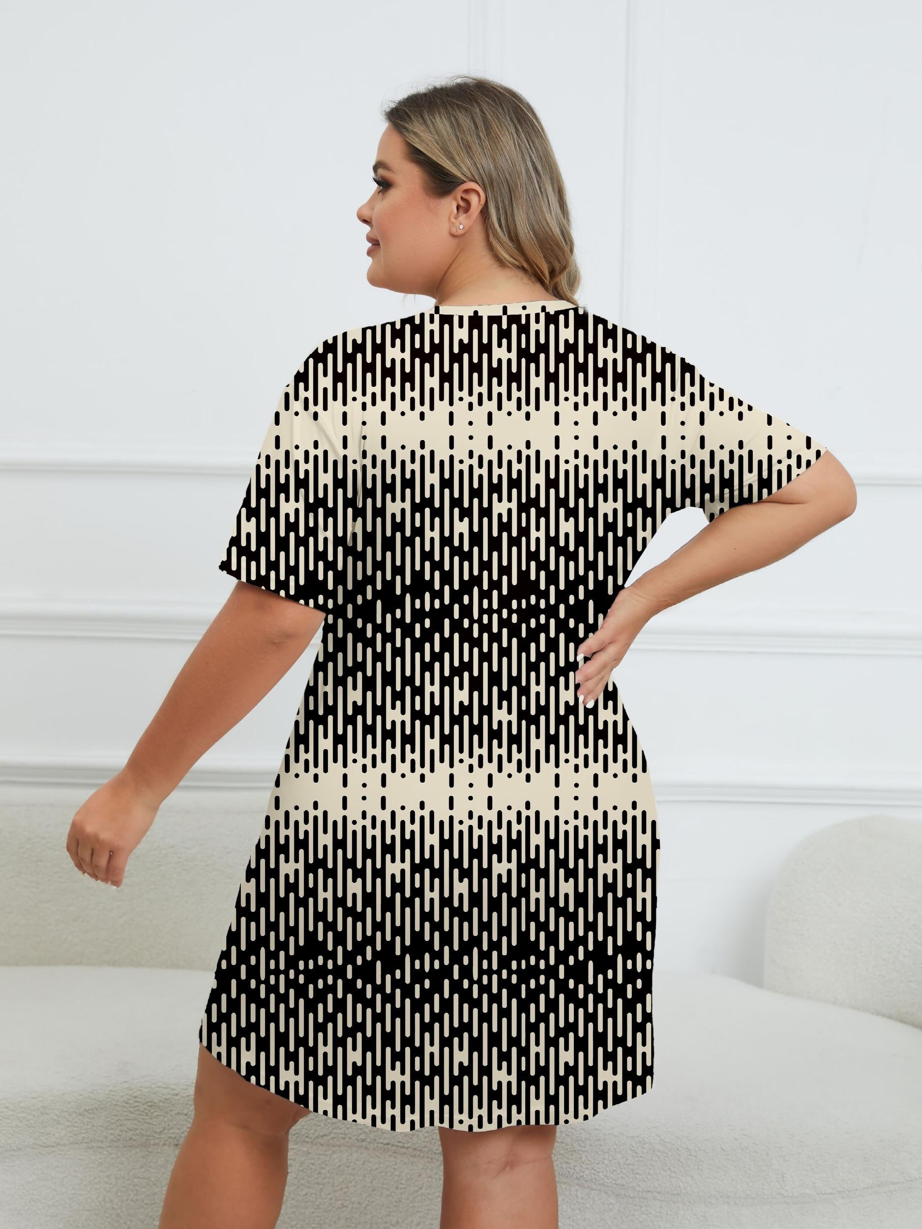  Striped Round Neck Short Sleeve Loungewear Dress