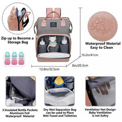 Diaper Bag Backpack with Changing Station Large Capacity Waterproof Sunshade