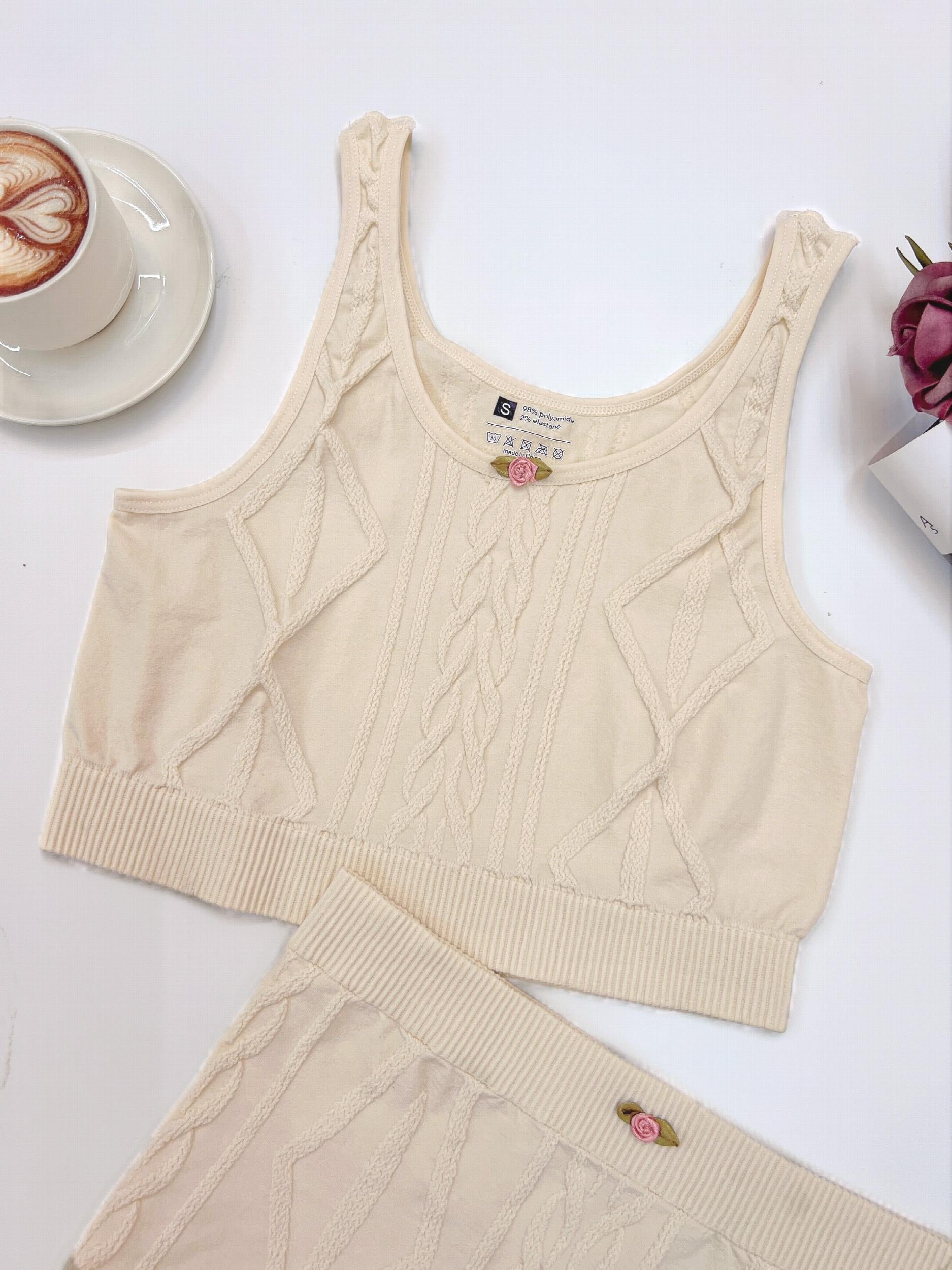 Argyle Textured Pajama Set Crew Neck Tank & Shorts