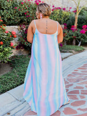  Colorful Stripe Maxi Cami Dress