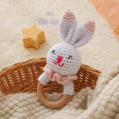 Plush Rabbit Toy w/ Hand Crank Bell Multicolor Sensory Baby Gift