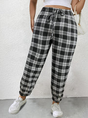 Women's Plus Plaid Tie Front Harem Pants