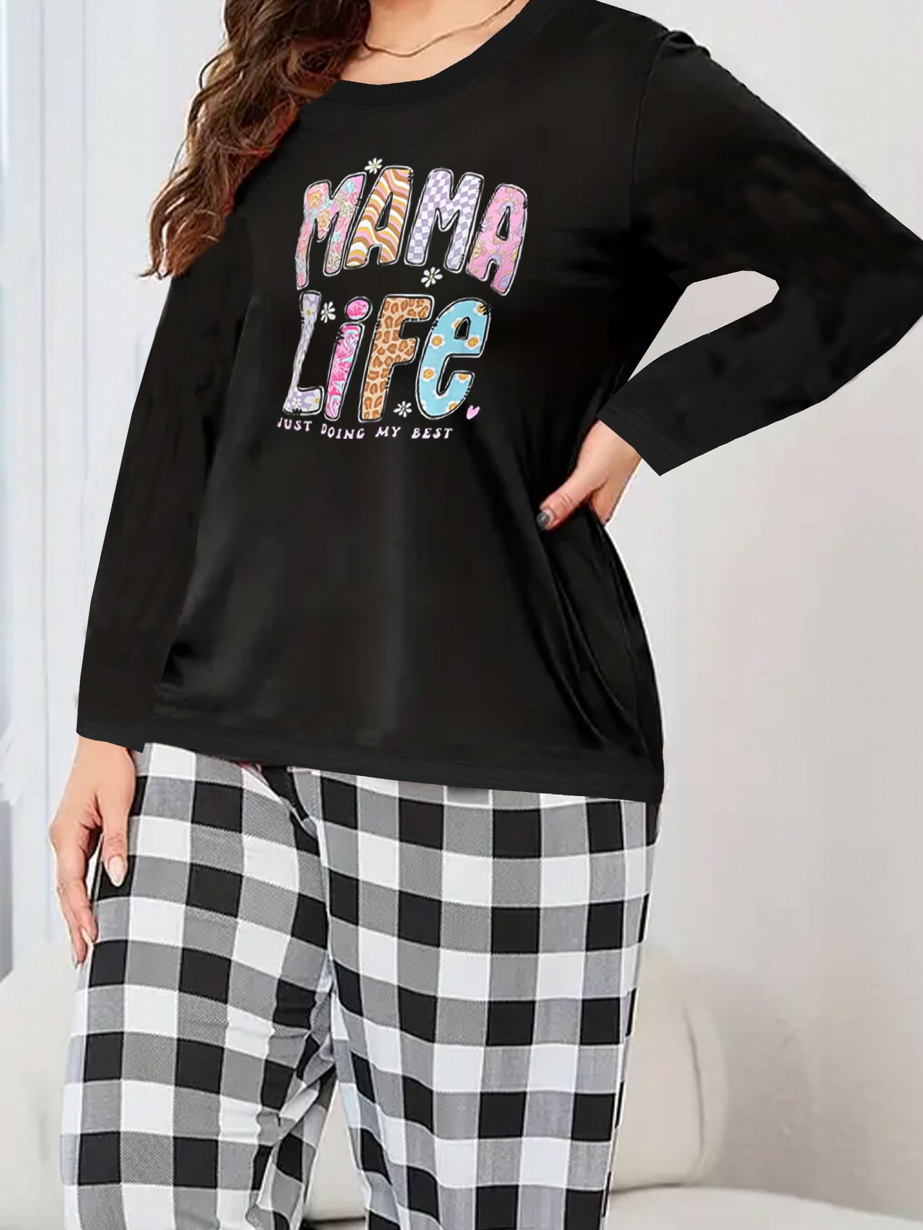  Lounge Set Women's Plus Tee & Plaid Pants Pajama