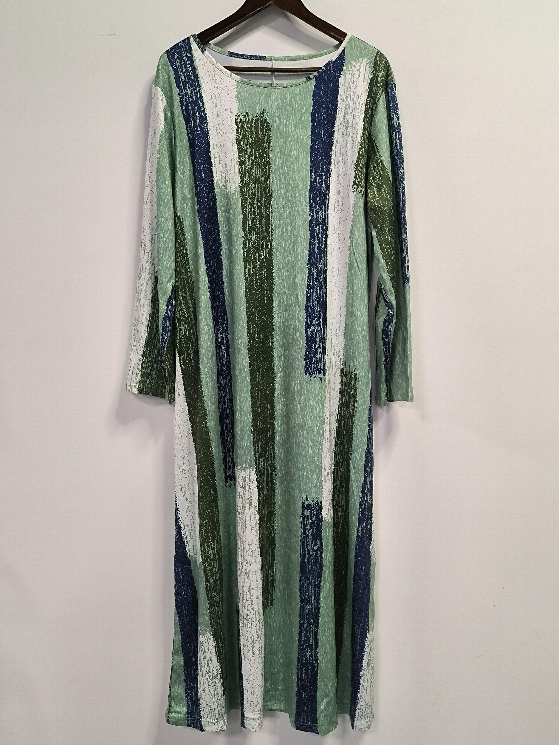  Brush Print Long Sleeve Maxi Dress