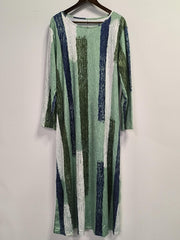  Brush Print Long Sleeve Maxi Dress