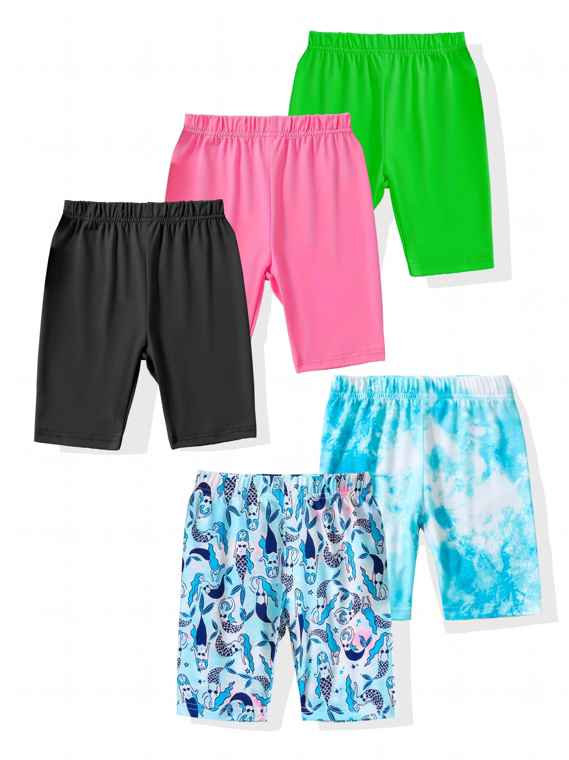 5pcs Kid Girls Bike Shorts Mermaid Tie-Dye Patterns Plain Colors