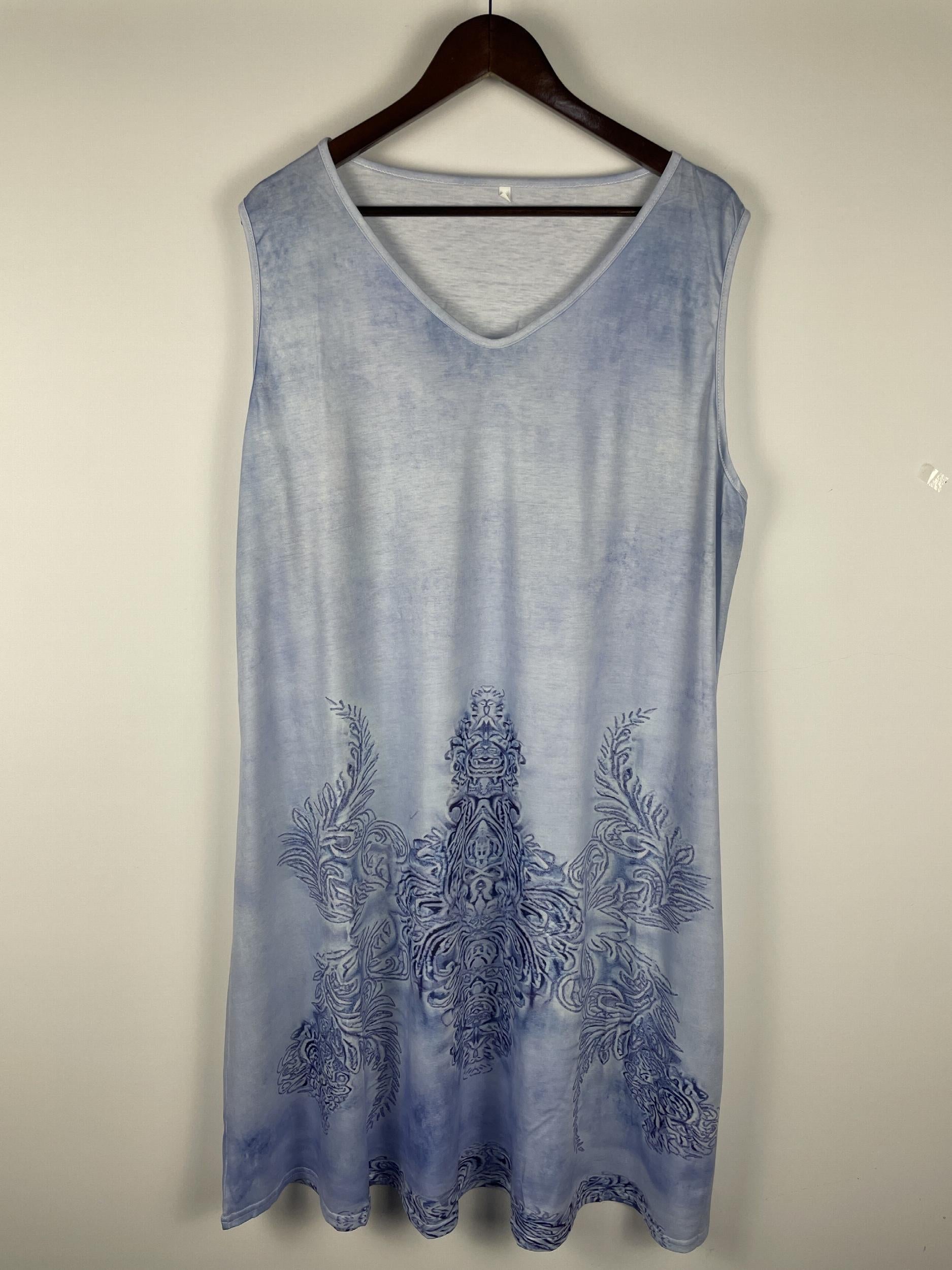  Floral Print V Neck Stretch Tank Dress