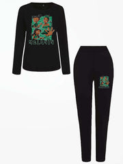  Cartoon Figure & Art Print Long Sleeve Top & Leggings Set