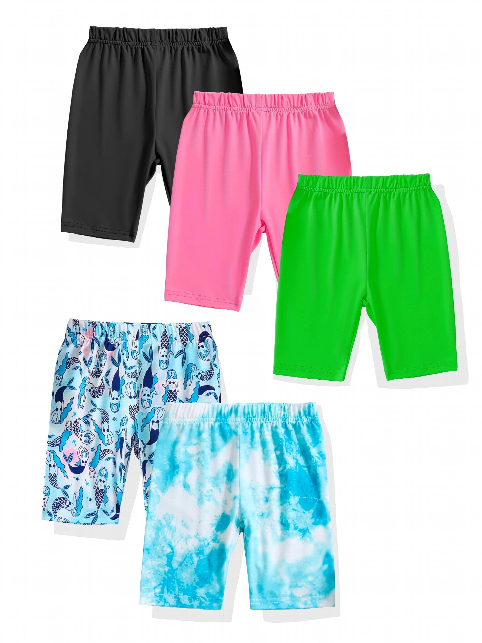 5pcs Kid Girls Bike Shorts Mermaid Tie-Dye Patterns Plain Colors