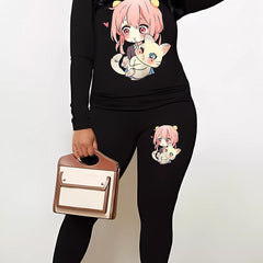  Anime Print Top & Leggings 2 Piece Set