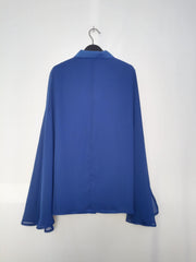  Blouse Solid Split Cape Sleeve Button Up Tunic Shirt