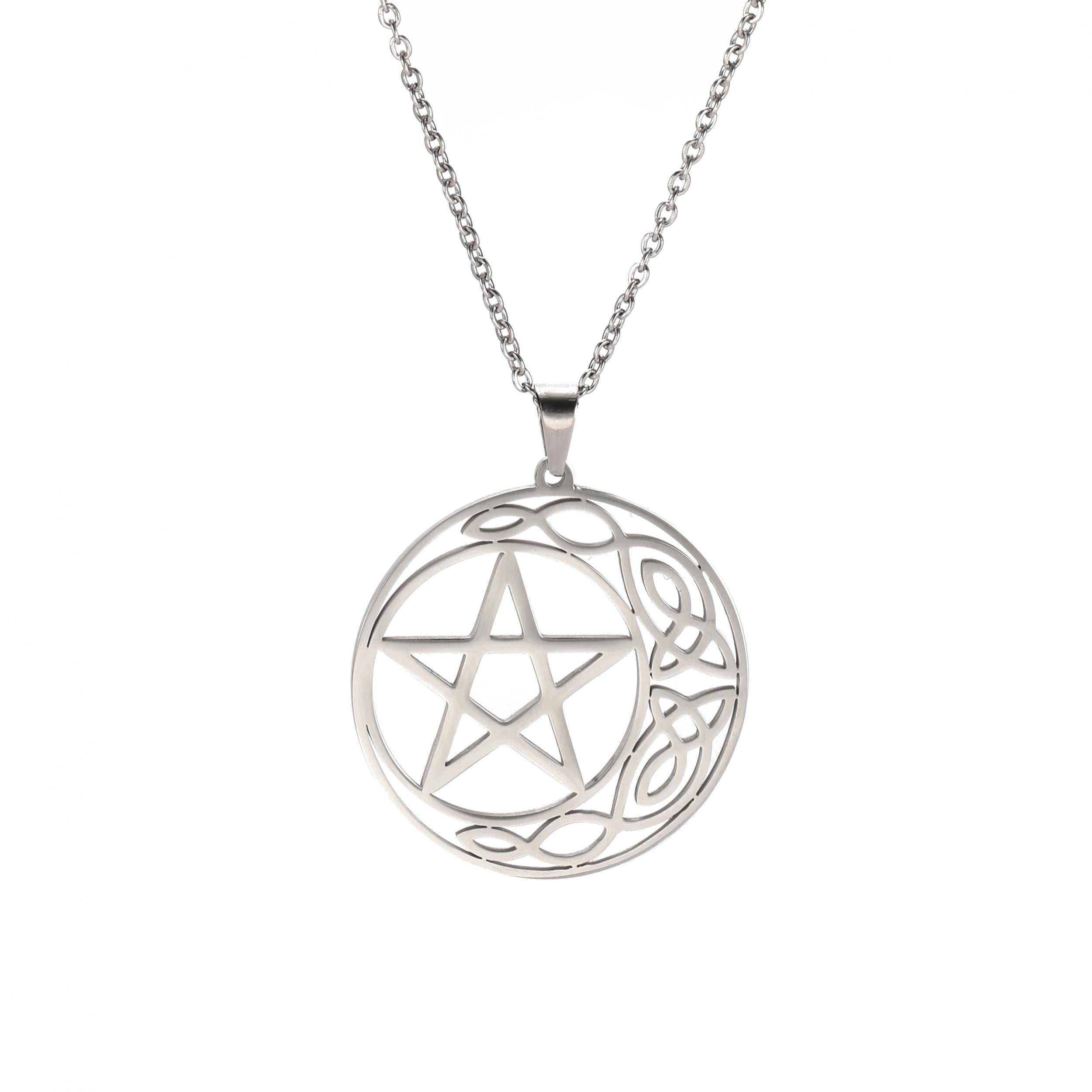 Stainless Steel Pentacle Pendant Necklace Pentagram Celtics Knot Star Circle